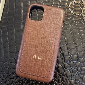 BROWN LEATHER IPHONE 11 PRO MAX CASE PERSONALIZED INITIALS A L
